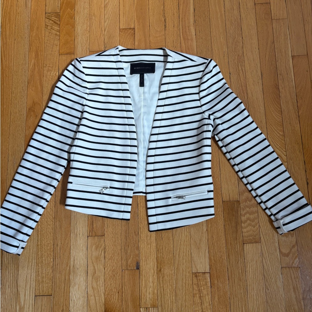 BCBGMaxAzria Black and White Striped Blazer